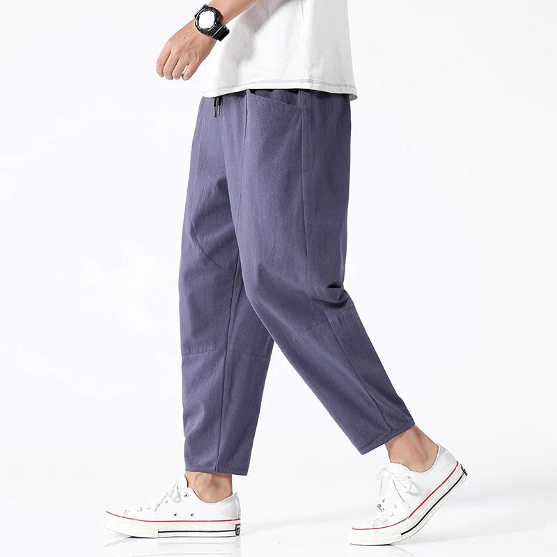 Shortened Kyoto linen trousers