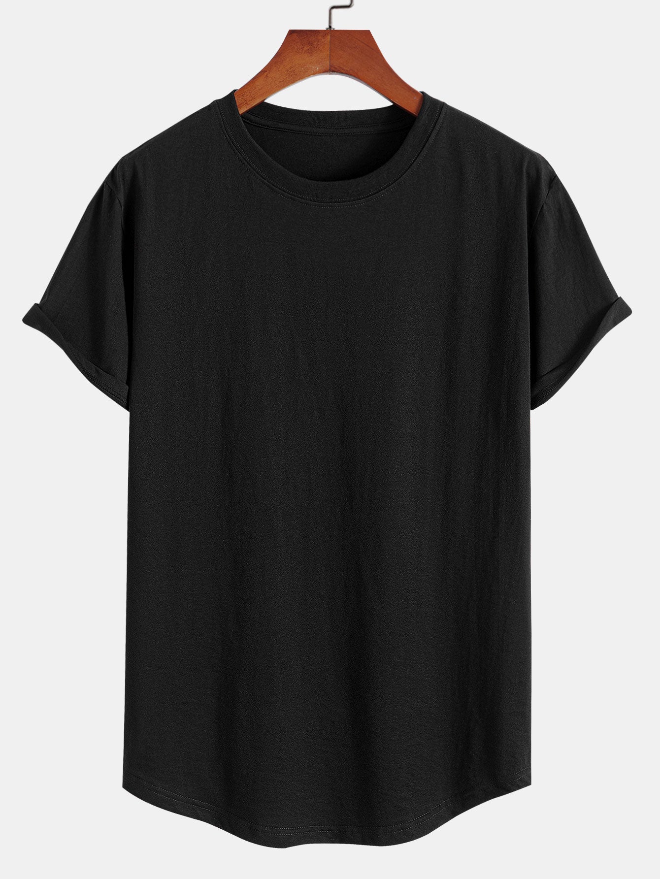 Basic katoenen T-shirt met afgeronde zoom